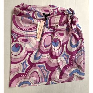 AQUA Swim Bloomingdales O/S Pink Swirl Pareo Cotton Printed Beach Cover-Up Skirt